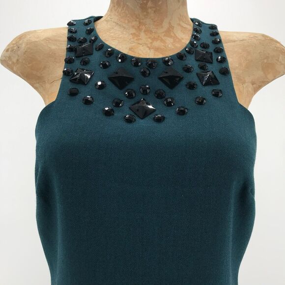 Annie Griffin Dress Womens 4 Teal Green Sheath Sleeveless Halter Jeweled Collar - Picture 2 of 12
